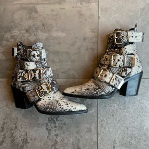 Jeffrey Campbell buckle python boots